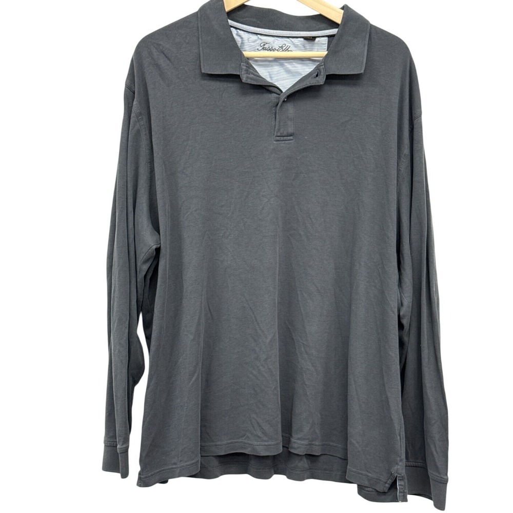 Tasso Elba Mens Gray Long Sleeve Polo Shirt XXL 100% Cotton